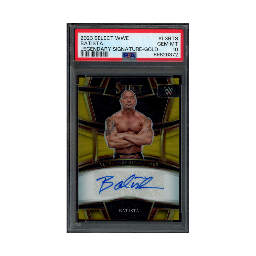 Batista 2023 Panini Select WWE Legendary Signatures Auto Gold Prizm /10 PSA 10