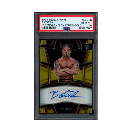 Batista 2023 Panini Select WWE Legendary Signatures Auto Gold Prizm /10 PSA 10