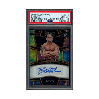 Batista 2023 Panini Select WWE Legendary Signatures Auto Tie-Dye Prizm /25 PSA 10