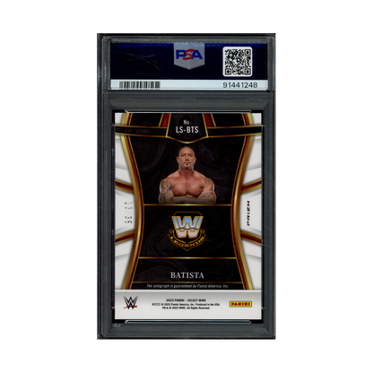 Batista 2023 Panini Select WWE Legendary Signatures Auto Purple Prizm /35 PSA 10