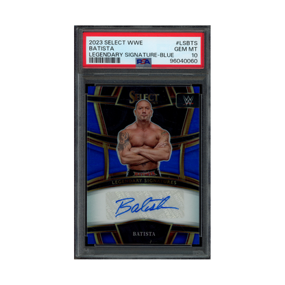 Batista 2023 Panini Select WWE Legendary Signatures Auto Blue Prizm /49 PSA 10