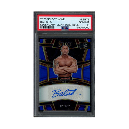 Batista 2023 Panini Select WWE Legendary Signatures Auto Blue Prizm /49 PSA 10