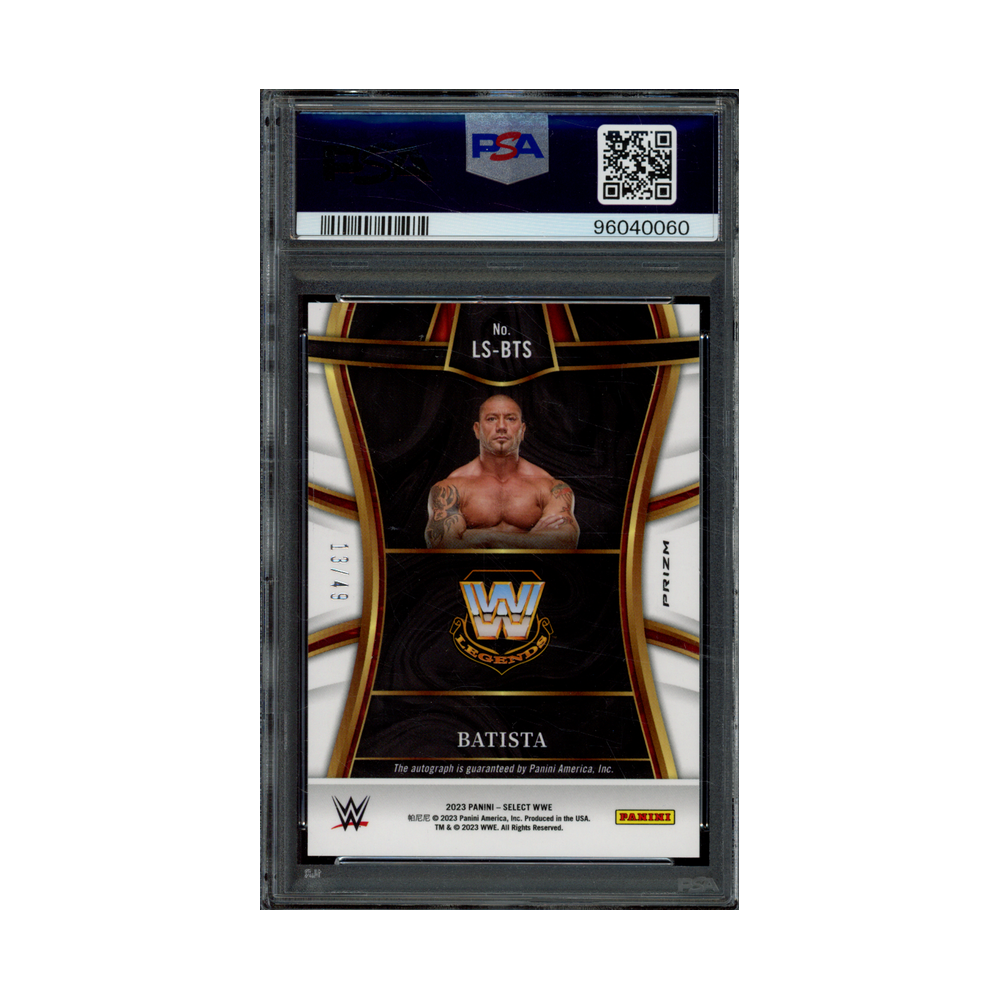 Batista 2023 Panini Select WWE Legendary Signatures Auto Blue Prizm /49 PSA 10