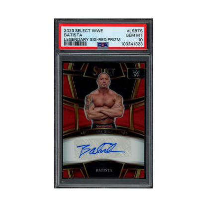 Batista 2023 Panini Select WWE Legendary Signatures Auto Red Prizm /60 PSA 10
