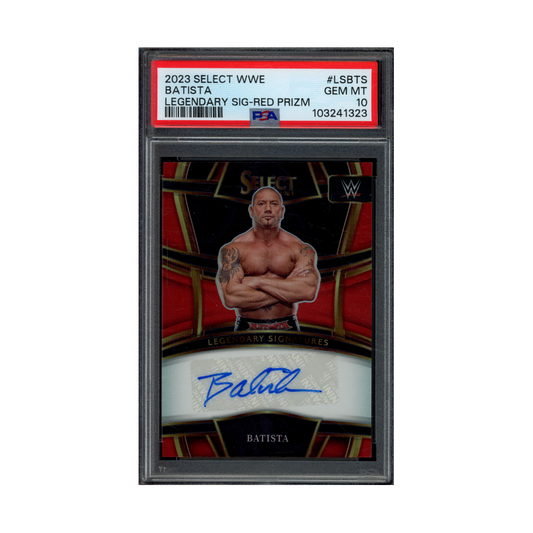 Batista 2023 Panini Select WWE Legendary Signatures Auto Red Prizm /60 PSA 10