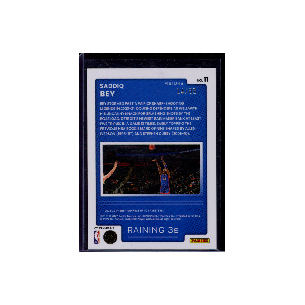 Saddiq Bey 2021-22 Panini Donruss Optic Basketball Raining 3's /99