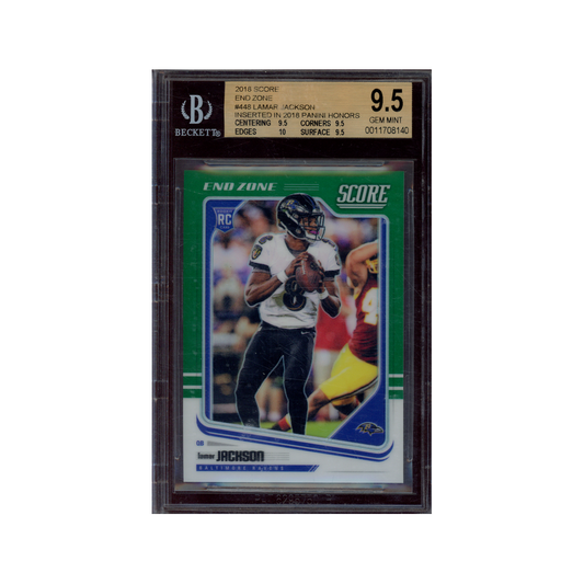 Lamar Jackson 2018 Panini Score Football End Zone Rookie Green /6 BGS 9.5