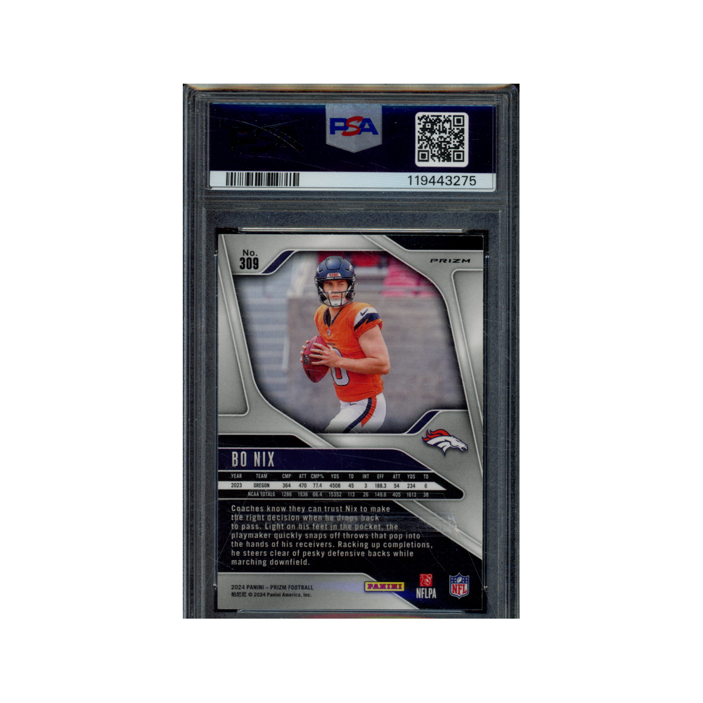 Bo Nix 2024 Panini Prizm Football Disco Prizm Rookie PSA 9