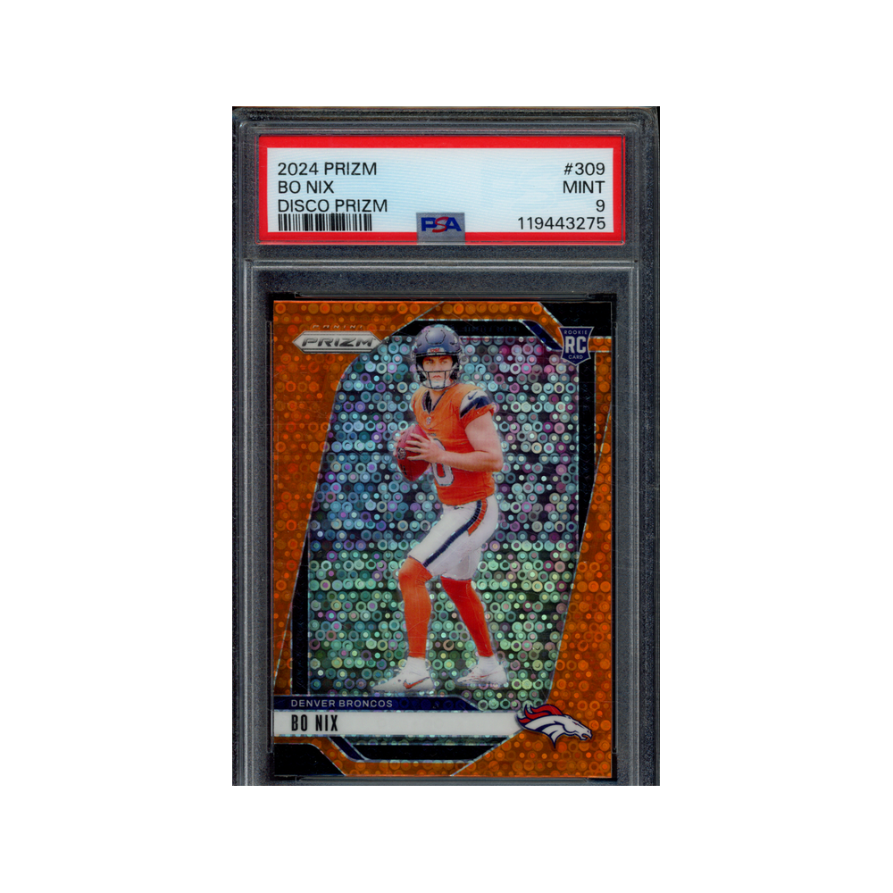 Bo Nix 2024 Panini Prizm Football Disco Prizm Rookie PSA 9
