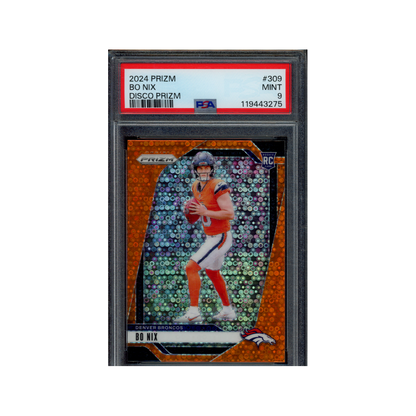 Bo Nix 2024 Panini Prizm Football Disco Prizm Rookie PSA 9