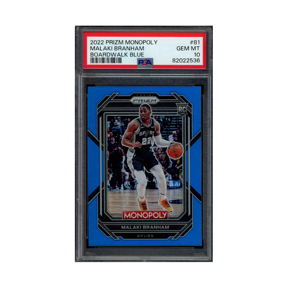 Malaki Branham 2022 Panini Prizm Monopoly Boardwalk Blue Rookie /15 PSA 10