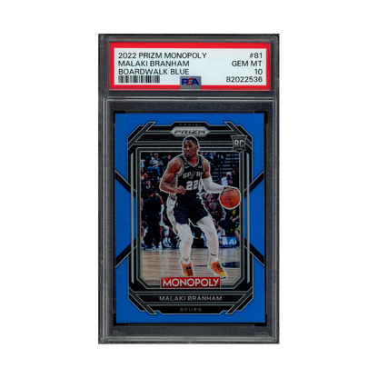 Malaki Branham 2022 Panini Prizm Monopoly Boardwalk Blue Rookie /15 PSA 10