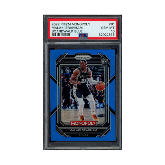 Malaki Branham 2022 Panini Prizm Monopoly Boardwalk Blue Rookie /15 PSA 10