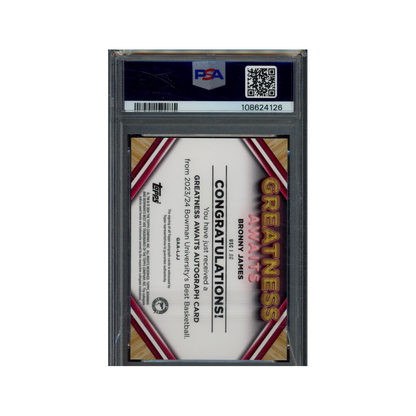 Bronny James 2023 Bowman U Best Greatness Awaits Auto /75 PSA 9