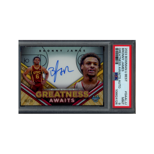Bronny James 2023 Bowman U Best Greatness Awaits Auto /75 PSA 9