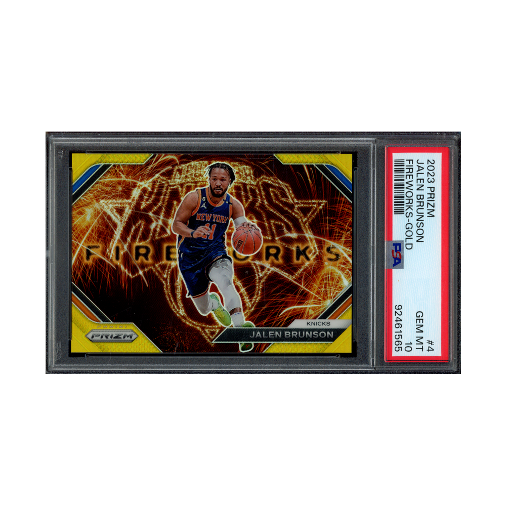 Jalen Brunson 2023 Panini Prizm Basketball Fireworks Gold Prizm /10 PSA 10