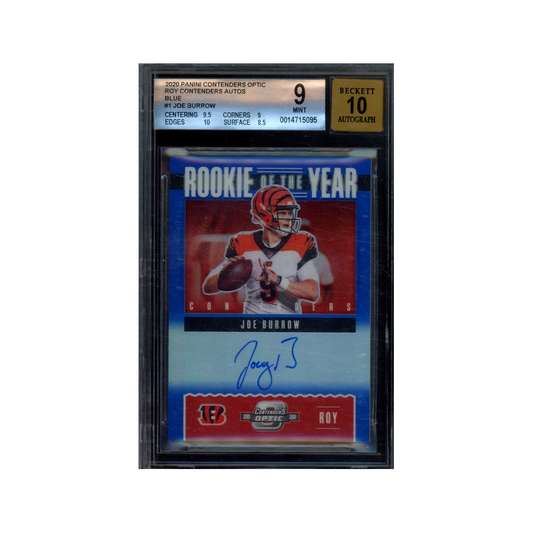 Joe Burrow 2020 Panini Contenders Optic Rookie of the Year Contenders Auto Blue /75 BGS 9/10