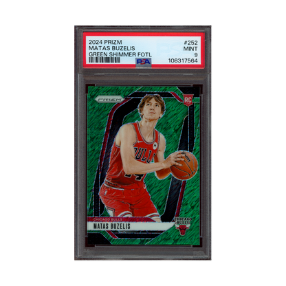 Matas Buzelis 2024-25 Panini Prizm Basketball Green Shimmer Prizm Rookie /5 PSA 9