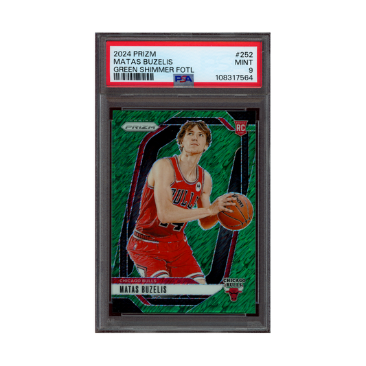 Matas Buzelis 2024-25 Panini Prizm Basketball Green Shimmer Prizm Rookie /5 PSA 9