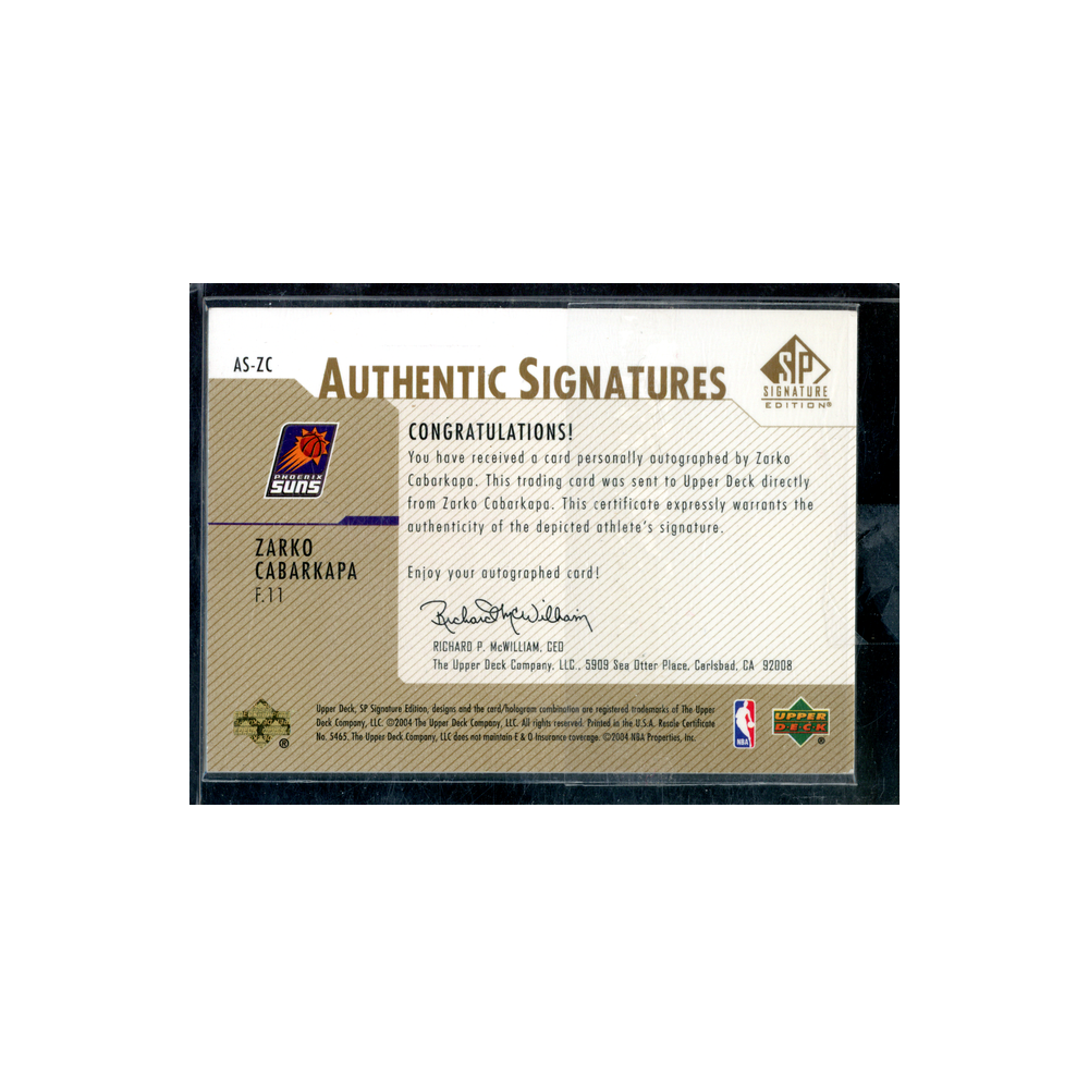 Zarko Cabarkapa 2004 Upper Deck Authentic Signatures Auto Gold /50