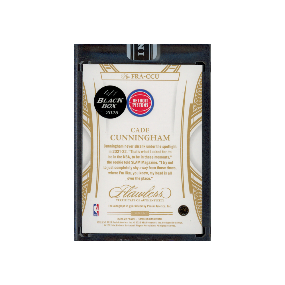 Cade Cunningham 2021-22 Panini Flawless Basketball Rookie Auto Ruby Black Box 1/1