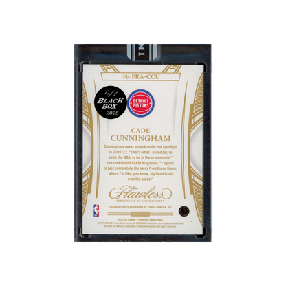 Cade Cunningham 2021-22 Panini Flawless Basketball Rookie Auto Ruby Black Box 1/1