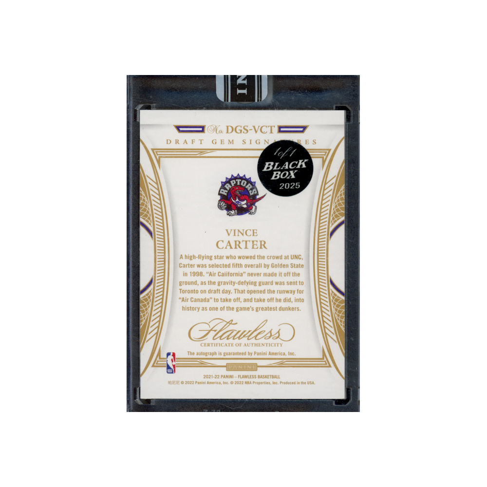 Vince Carter 2021-22 Panini Flawless Basketball Draft Gem Signatures Auto Emerald Black Box 1/1