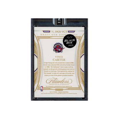 Vince Carter 2021-22 Panini Flawless Basketball Draft Gem Signatures Auto Emerald Black Box 1/1