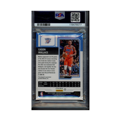 Cason Wallace 2023 Panini Contenders Optic Basketball Rookie Ticket Variation Auto International Gold /10 PSA 9
