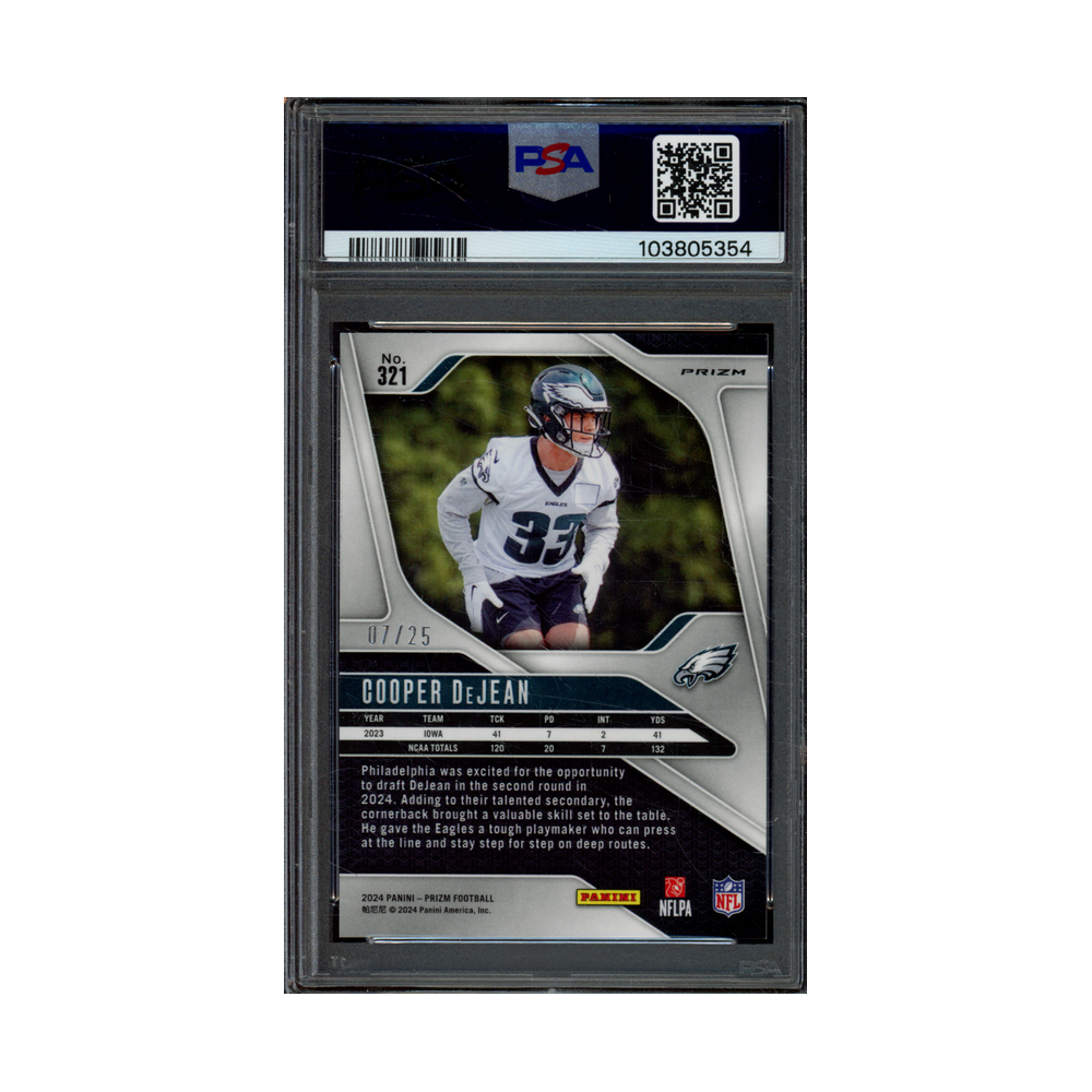 Cooper DeJean 2024 Panini Prizm Football Navy Camo Prizm Rookie /25 PSA 10