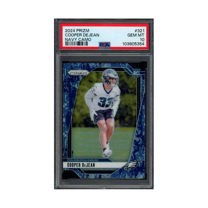 Cooper DeJean 2024 Panini Prizm Football Navy Camo Prizm Rookie /25 PSA 10