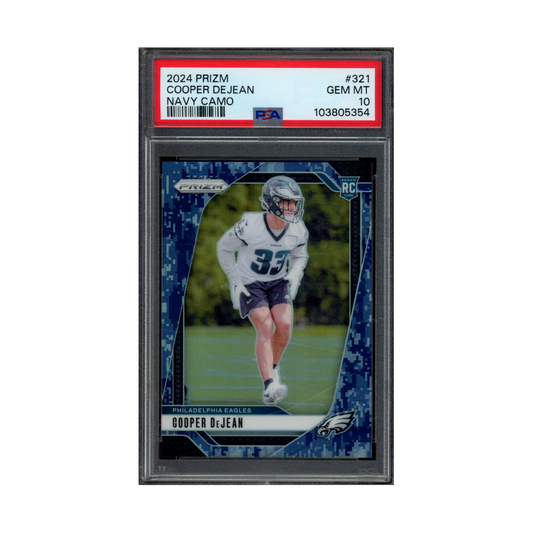 Cooper DeJean 2024 Panini Prizm Football Navy Camo Prizm Rookie /25 PSA 10