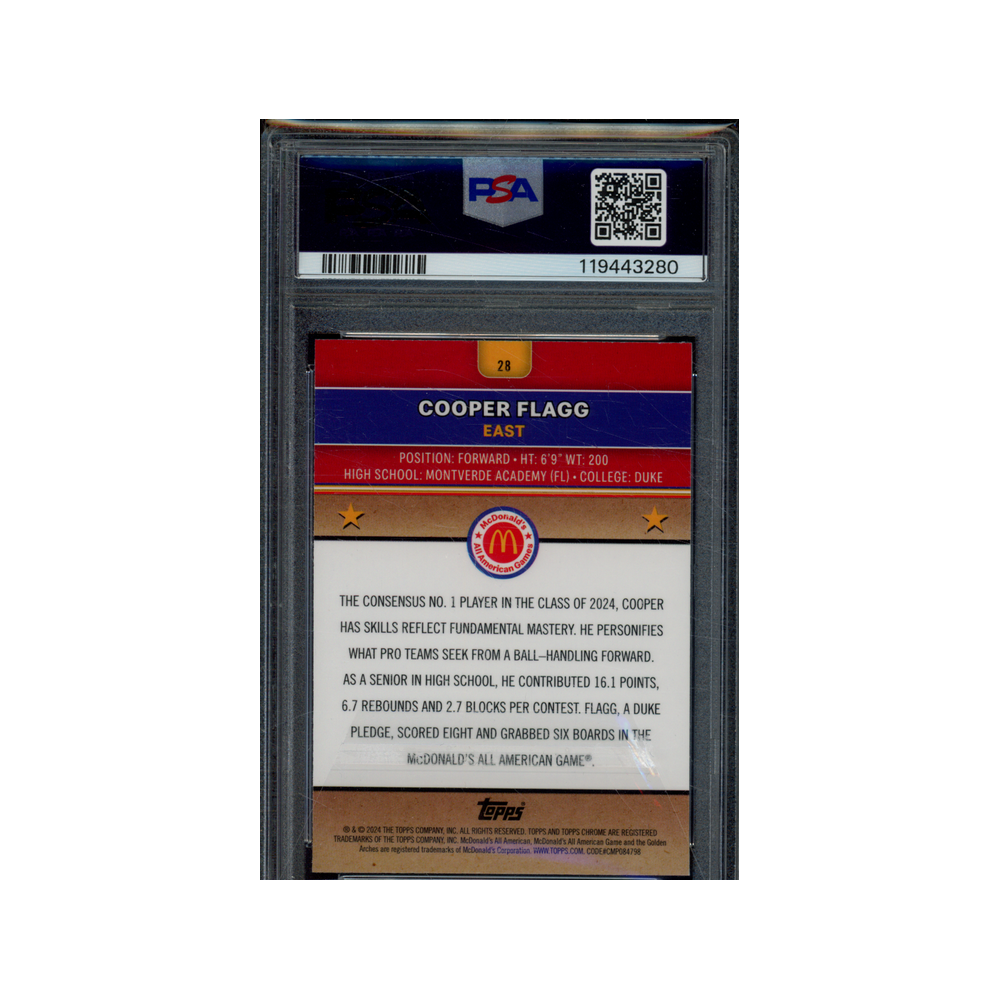Cooper Flagg 2024 McDonalds Chrome Blue Raywave PSA 9