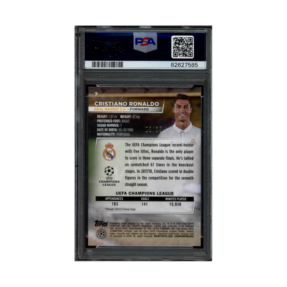 Cristiano Ronaldo 2022-23 Topps Stadium Club UCC Black Gold Electric Charge /35 PSA 8