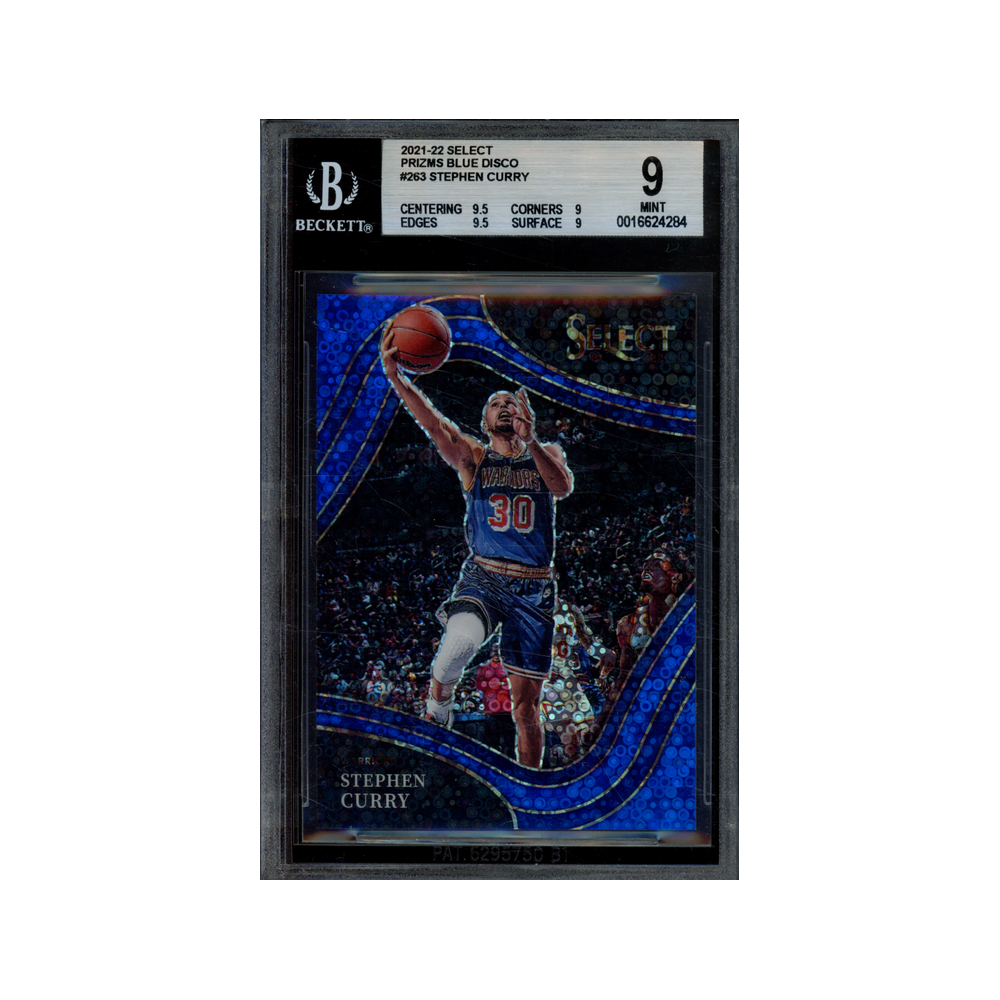 Stephen Curry 2021-22 Panini Select Basketball Blue Disco Courtside /25 BGS 9