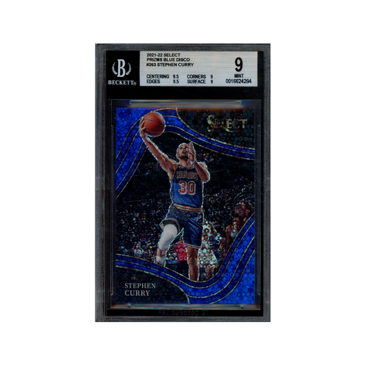Stephen Curry 2021-22 Panini Select Basketball Blue Disco Courtside /25 BGS 9