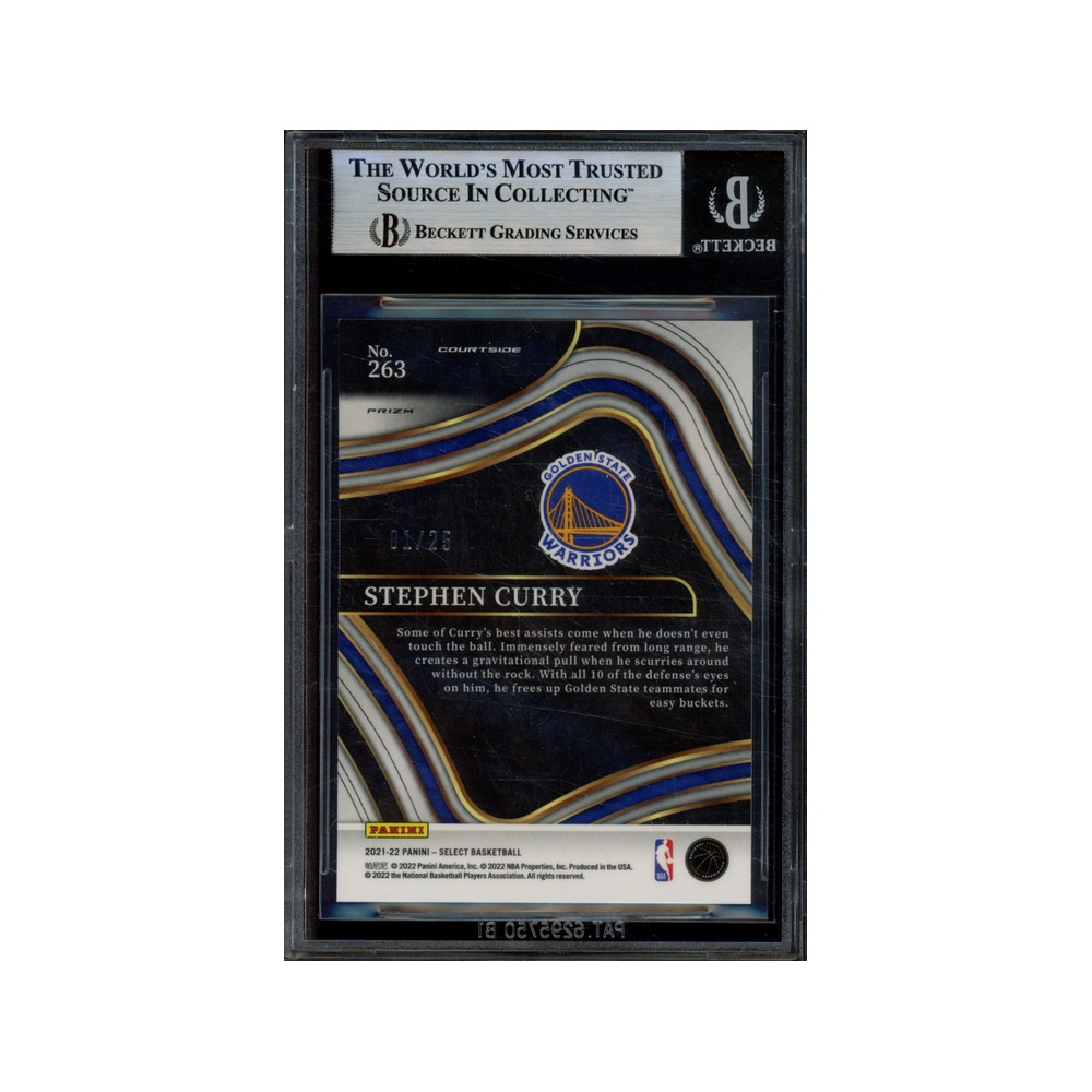 Stephen Curry 2021-22 Panini Select Basketball Blue Disco Courtside /25 BGS 9