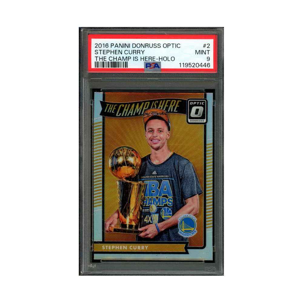 Stephen Curry 2016 Panini Donruss Optic Basketball The Champ is here Holo PSA 9