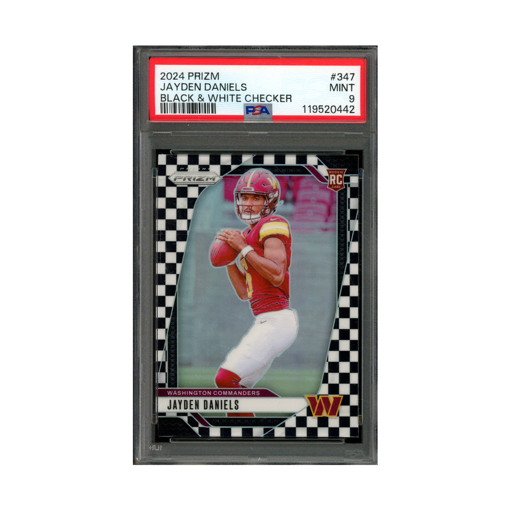 Jayden Daniels 2024 Panini Prizm Football Black & White Prizm Checker Rookie PSA 9