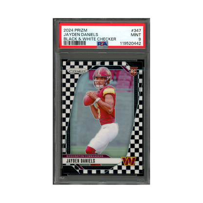 Jayden Daniels 2024 Panini Prizm Football Black & White Prizm Checker Rookie PSA 9
