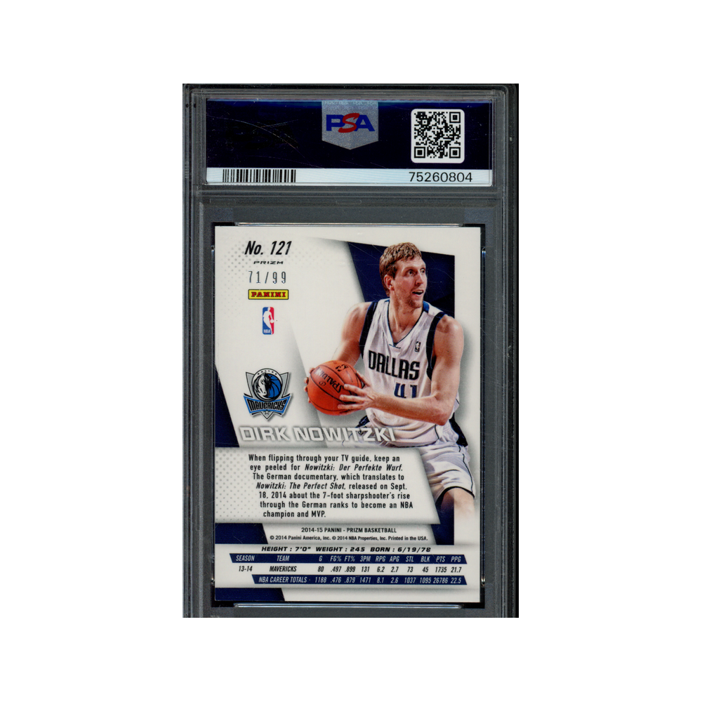 Dirk Nowitzki 2014 Panini Prizm Basketball Blue Prizm /99 PSA 8