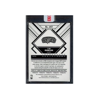 Tim Duncan 2024-25 Panini Hoops Basketball Auto /10