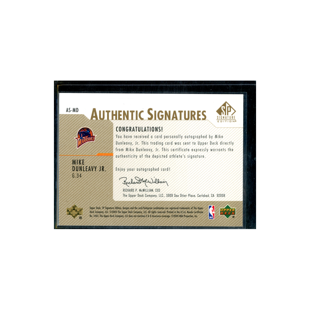 Mike Dunleavy Jr 2004 Upper Deck Authentic Signatures Auto Gold /50
