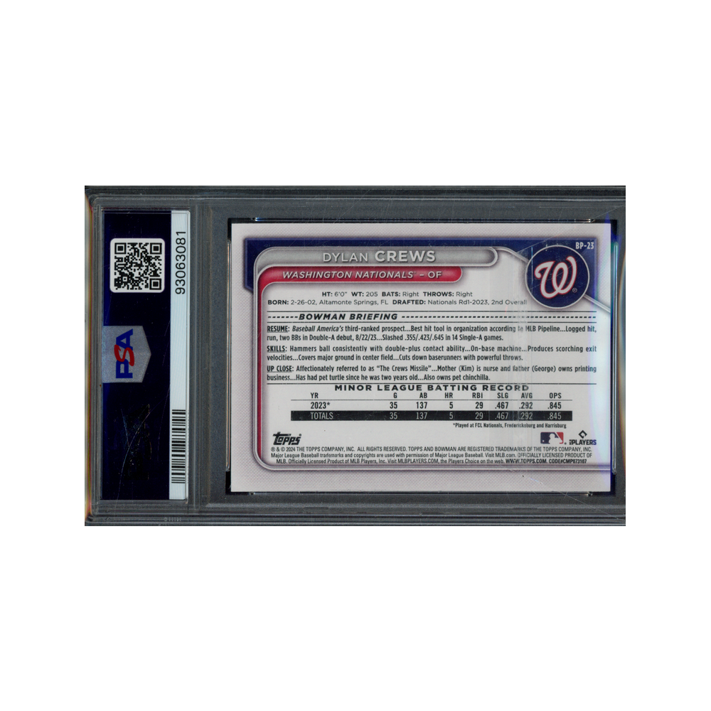 Dylan Crews 2024 Bowman Paper Prospects 1st Bowman PSA 10