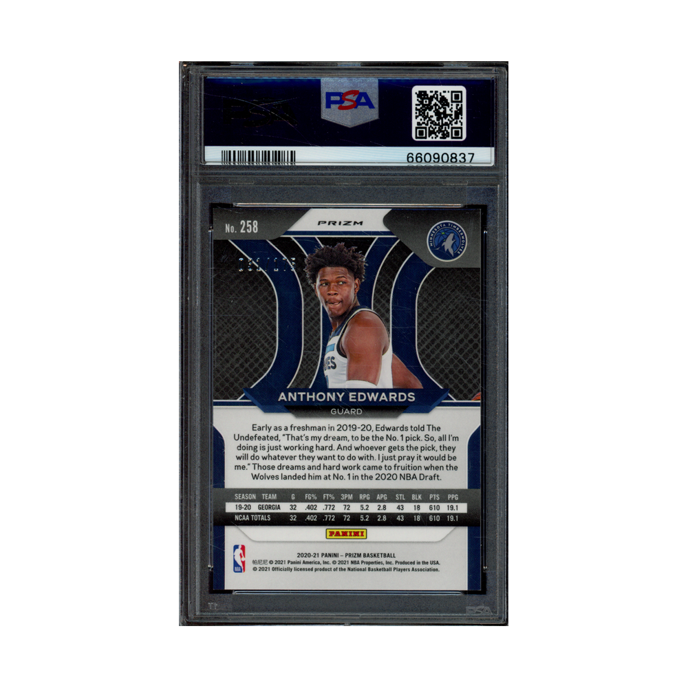 Anthony Edwards 2020 Panini Prizm Basketball Fast Break Blue Prizm Rookie /175 PSA 9 *READ*