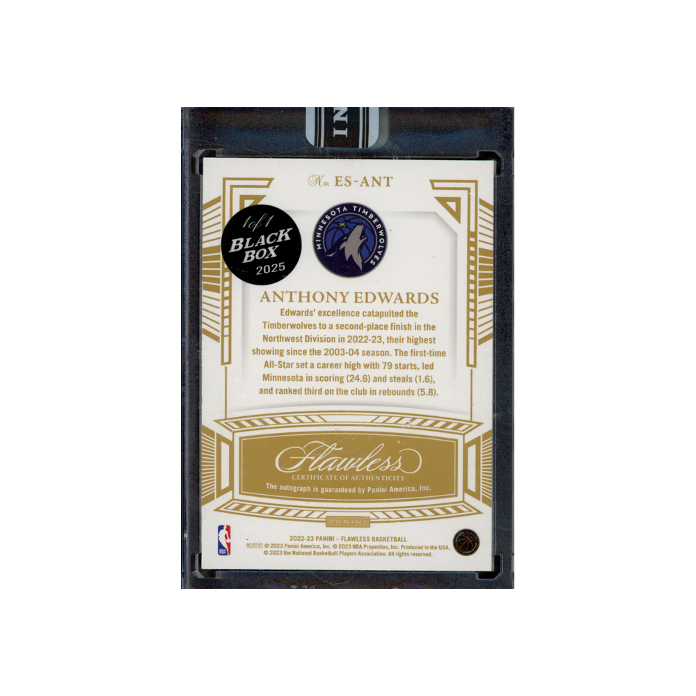 Anthony Edwards 2022-23 Panini Flawless Basketball Excellence Auto Gold Black Box 1/1