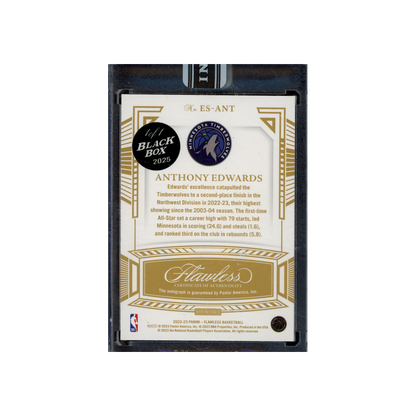 Anthony Edwards 2022-23 Panini Flawless Basketball Excellence Auto Gold Black Box 1/1