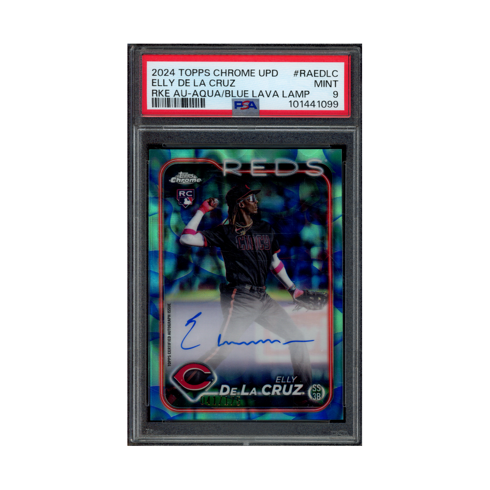 Elly De La Cruz 2024 Topps Chrome Update Rookie Auto Blue Lava Lamp /175 PSA 9