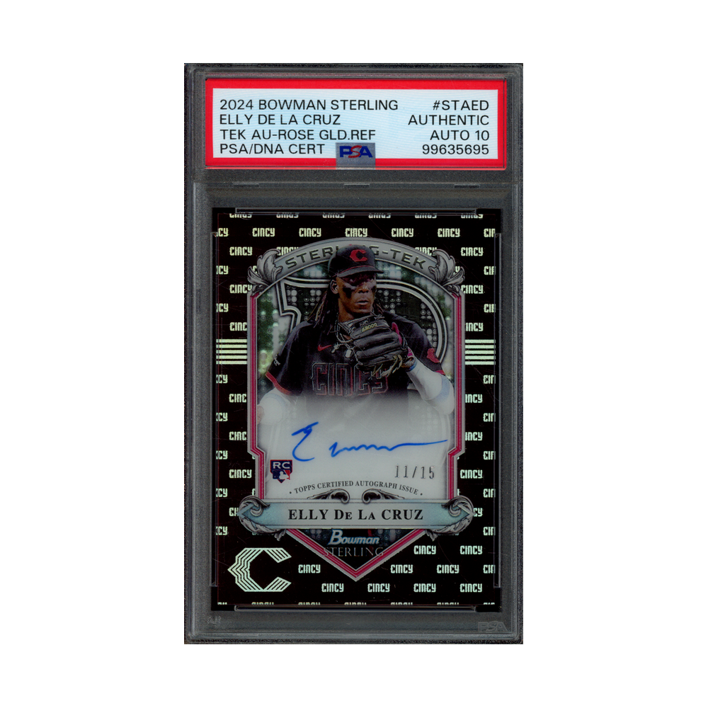 Elly De La Cruz 2024 Bowman Sterling Tek Auto Rose Gold Refractor Rookie /15 PSA