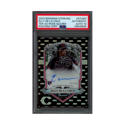 Elly De La Cruz 2024 Bowman Sterling Tek Auto Rose Gold Refractor Rookie /15 PSA